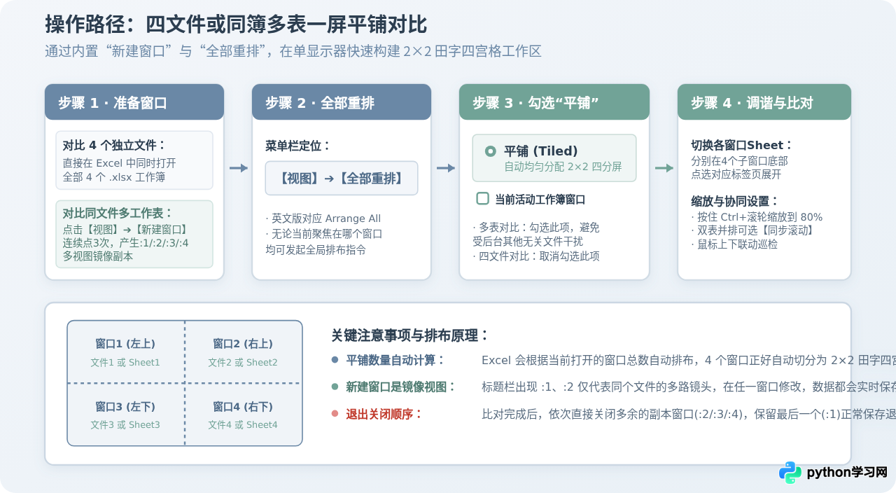 Excel怎么同时对比多个工作表或四个文件的数据