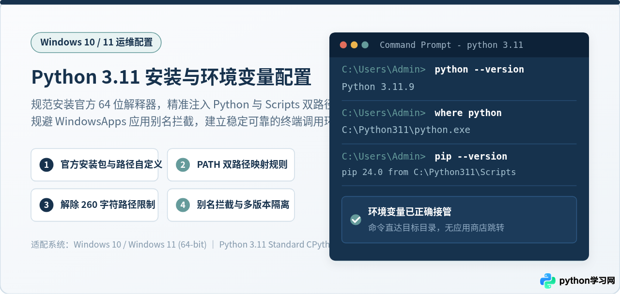 Windows系统安装Python 3.11及环境变量配置指南
