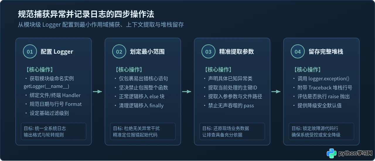 Python异常处理try-except用法：怎么捕获错误并记录日志