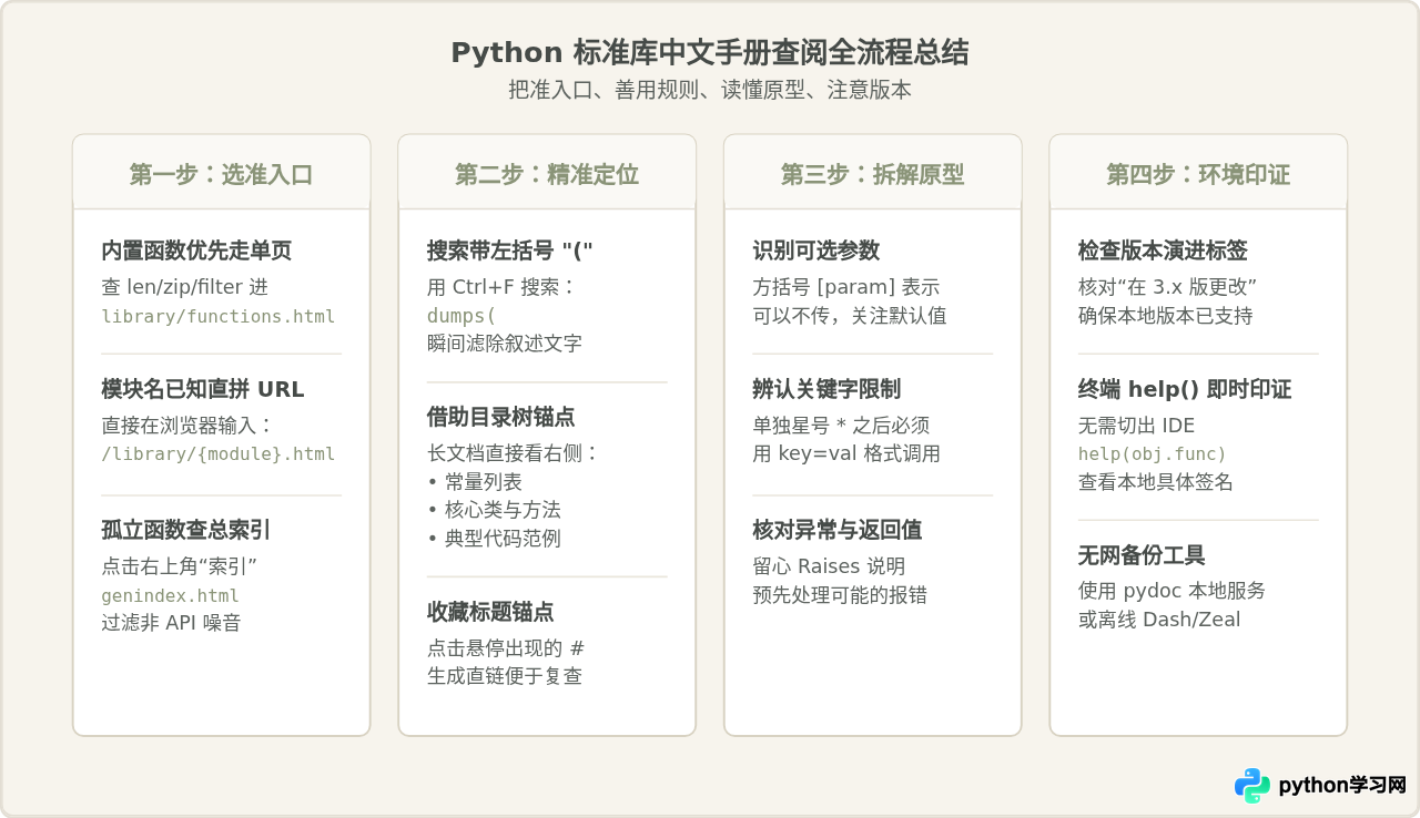 怎么在Python中文手册中快速查找标准库函数与模块说明