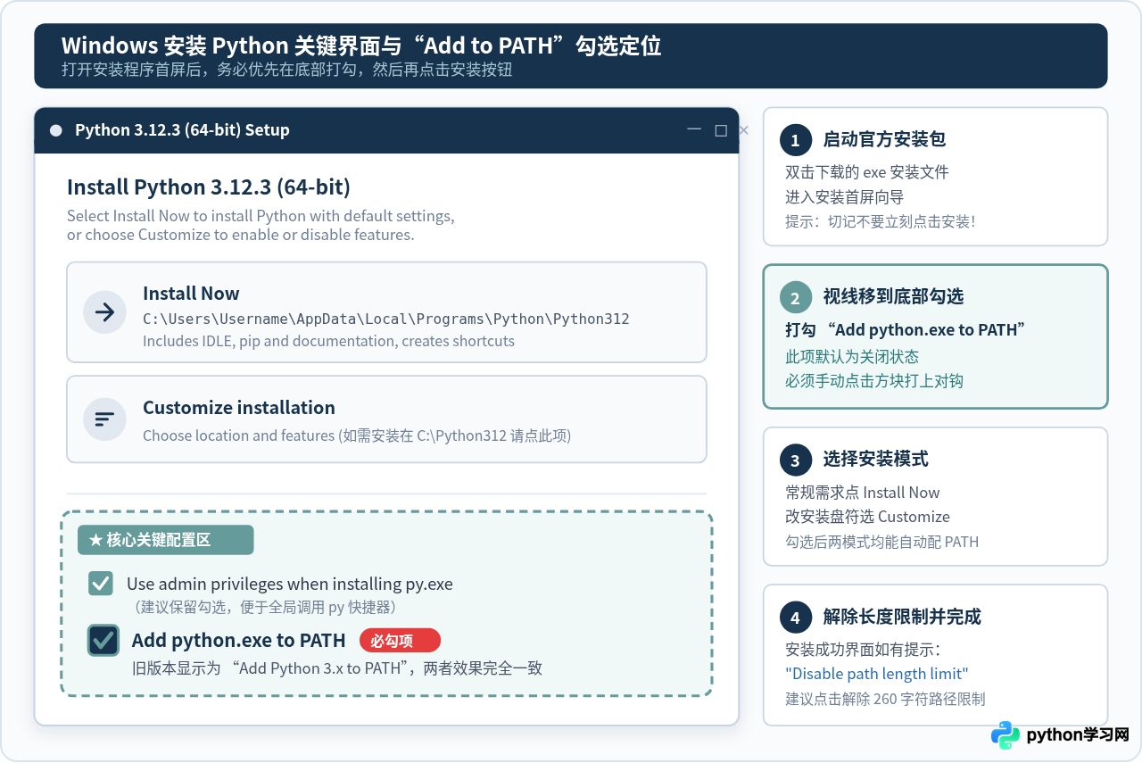 Windows安装Python时怎么勾选Add to PATH自动配置环境变量
