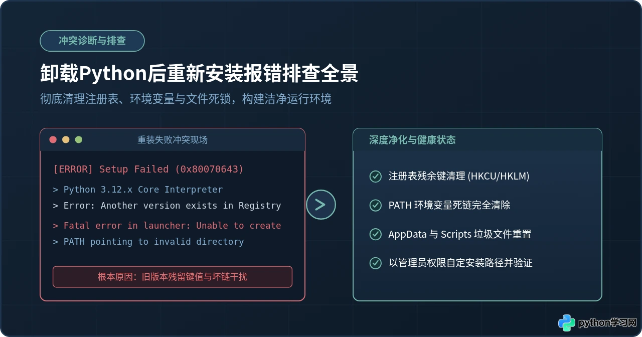 卸载Python后重新安装报错怎么办？常见冲突排查与解决