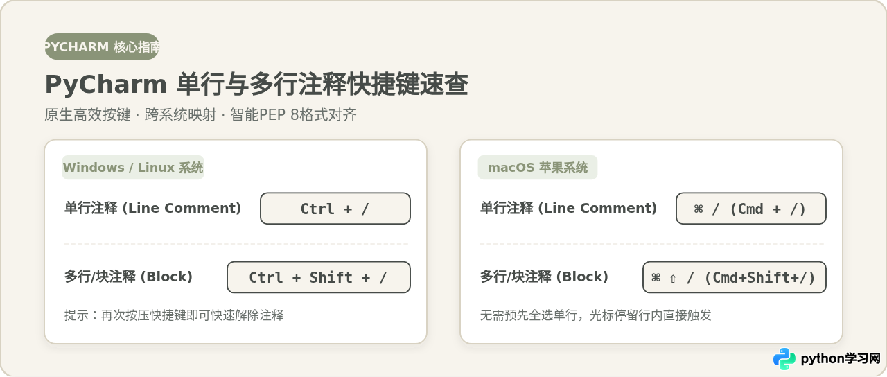 PyCharm单行和多行注释快捷键是什么