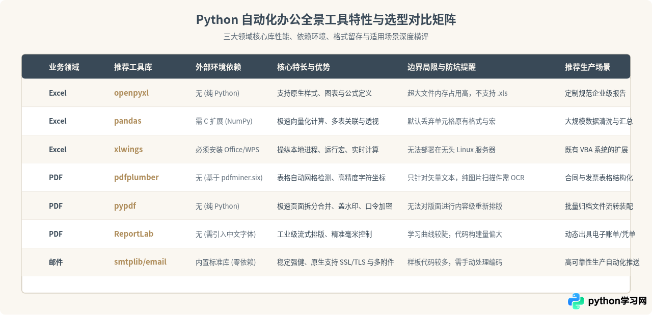 Python自动化办公常用库推荐：处理Excel、PDF与邮件的高效工具