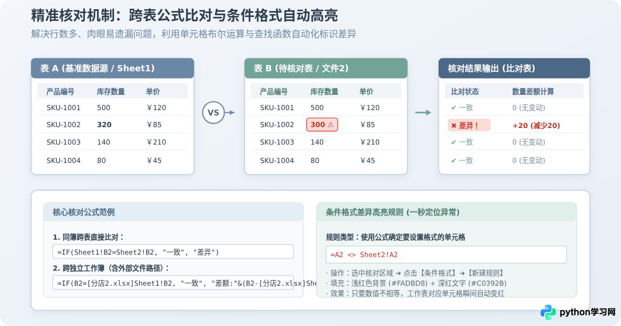 Excel怎么同时对比多个工作表或四个文件的数据