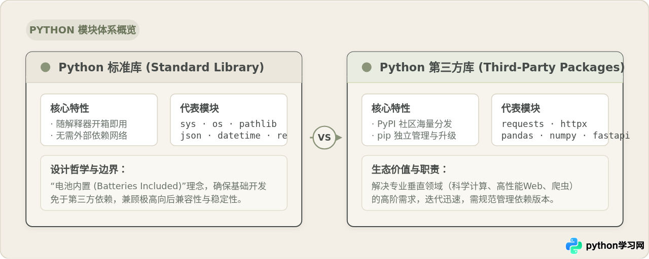 Python标准库与第三方库的区别及常用模块盘点