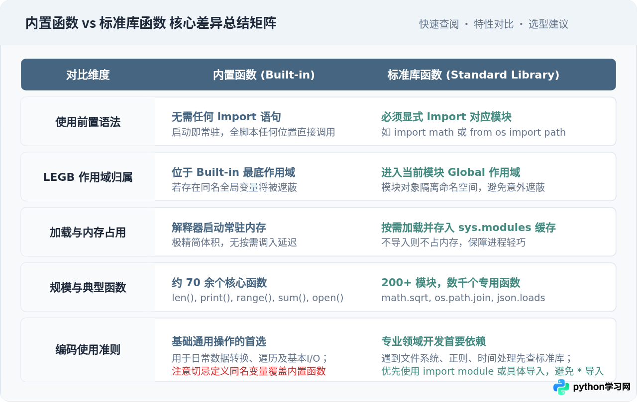 Python内置函数与标准库函数有什么区别？
