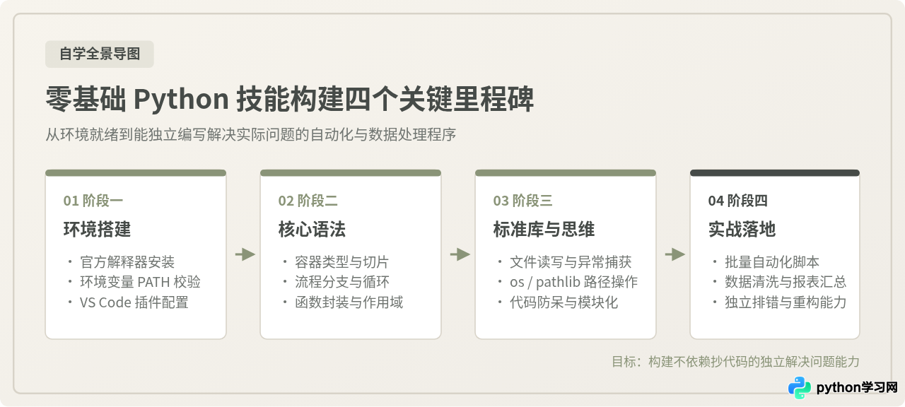 零基础Python自学路线图：从环境搭建到项目实战