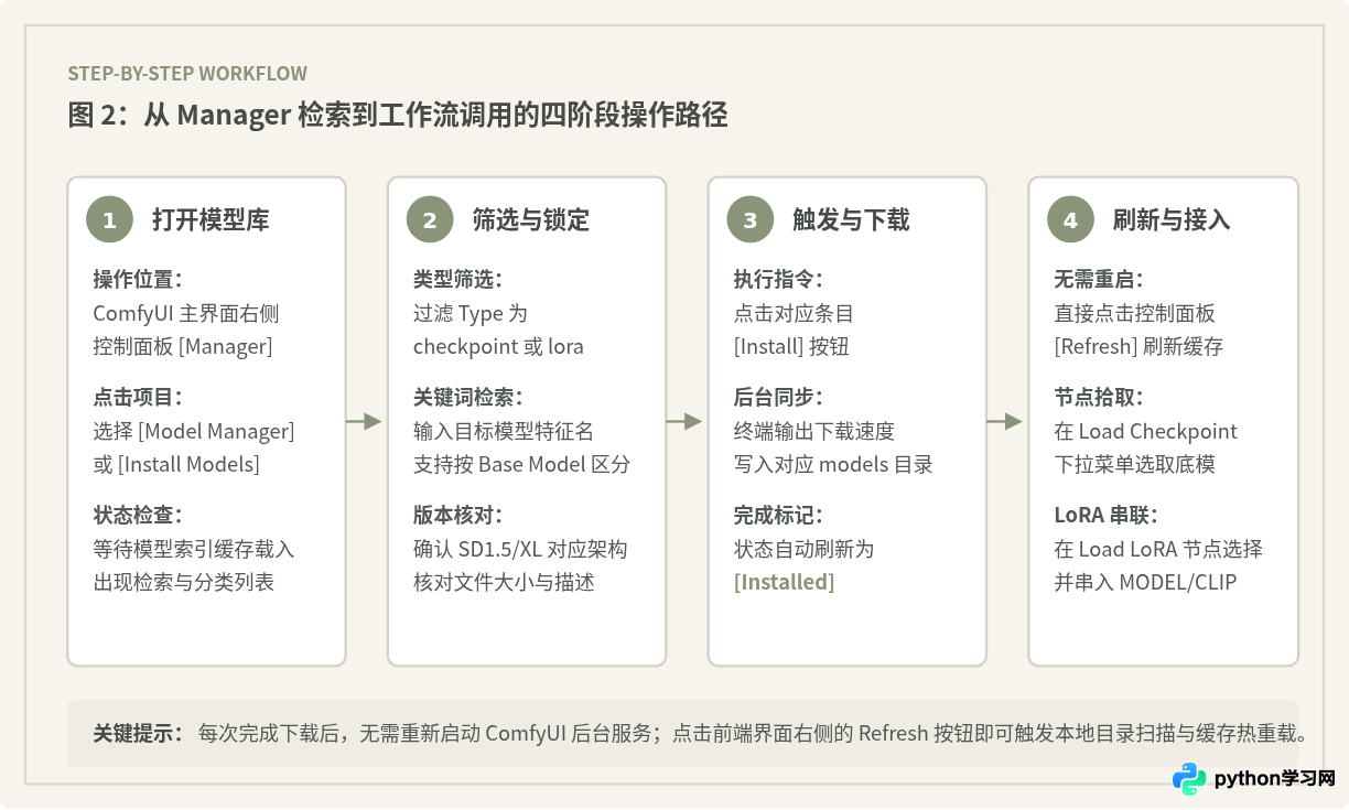 怎么用ComfyUI Manager下载和管理Checkpoint及LoRA模型