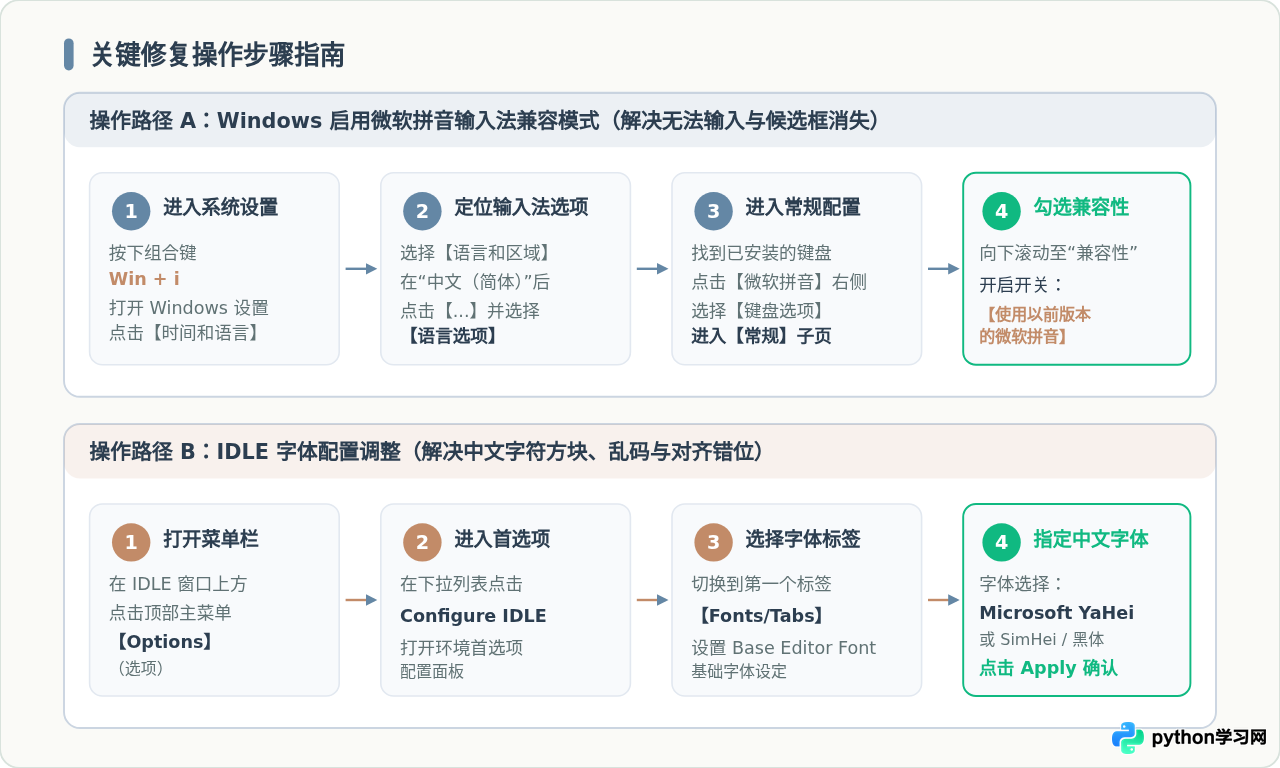 Python IDLE中文乱码或无法输入怎么解决