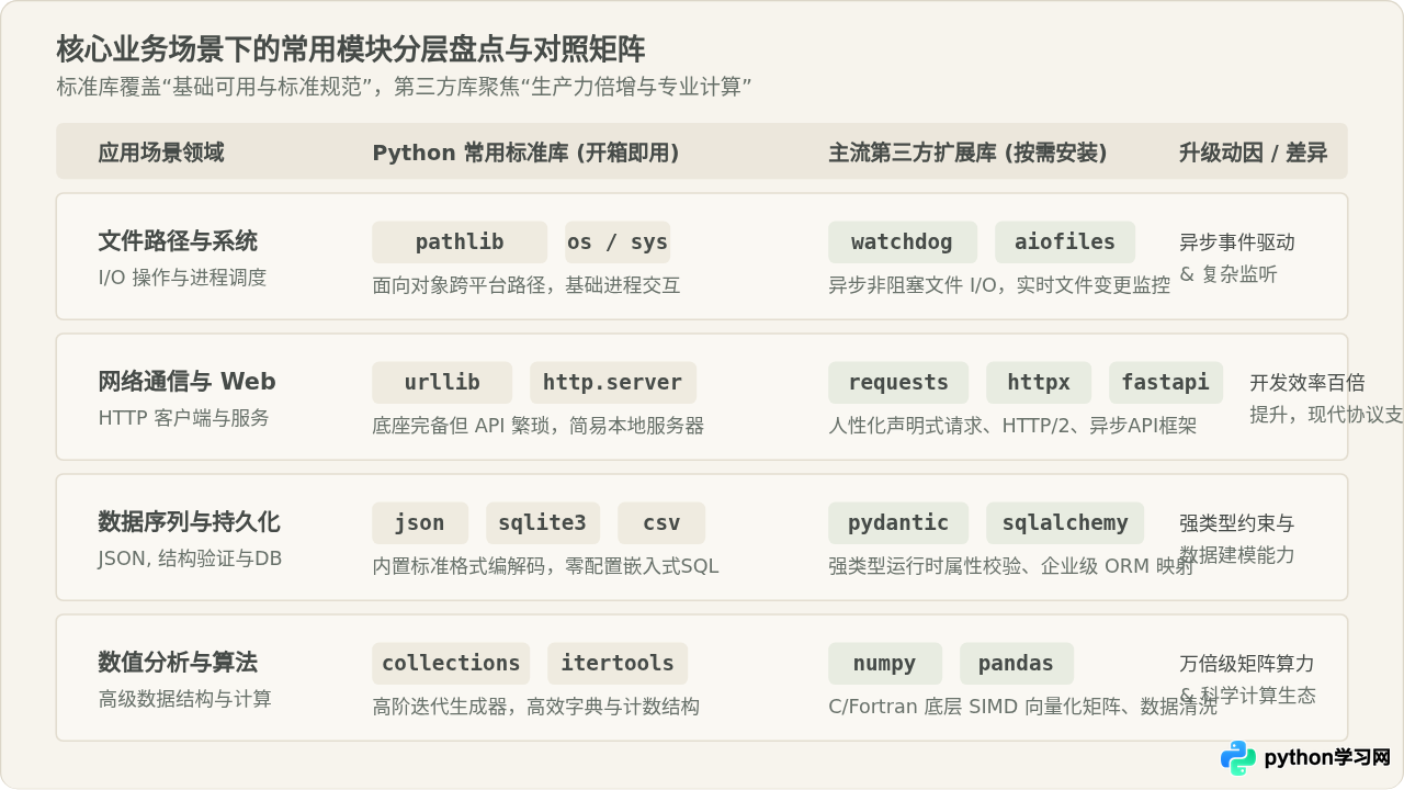 Python标准库与第三方库的区别及常用模块盘点