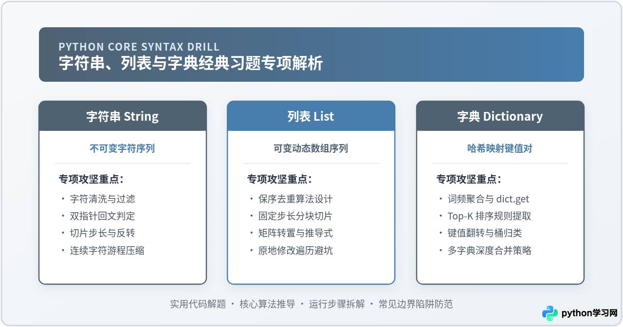 Python基础语法专项练习：字符串、列表与字典经典习题
