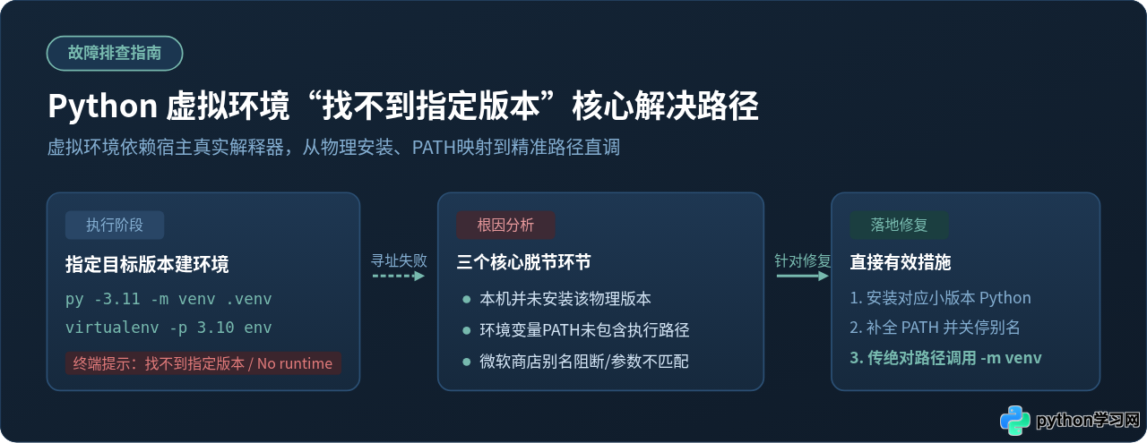创建Python虚拟环境报错“找不到指定版本”怎么解决
