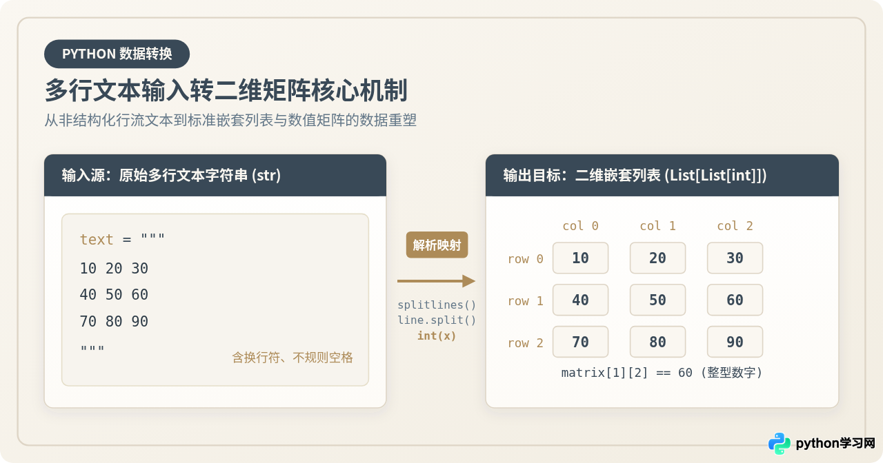Python怎么把多行文本输入转换为二维矩阵
