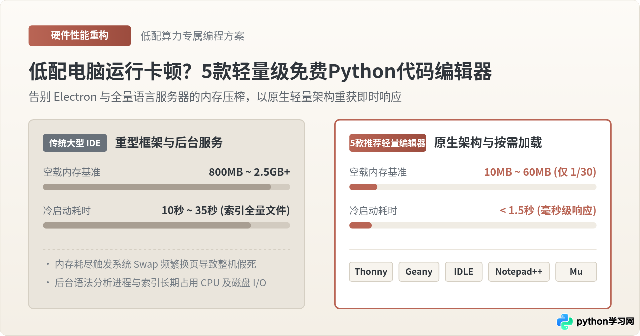 低配电脑运行卡顿？推荐5款轻量级免费Python代码编辑器