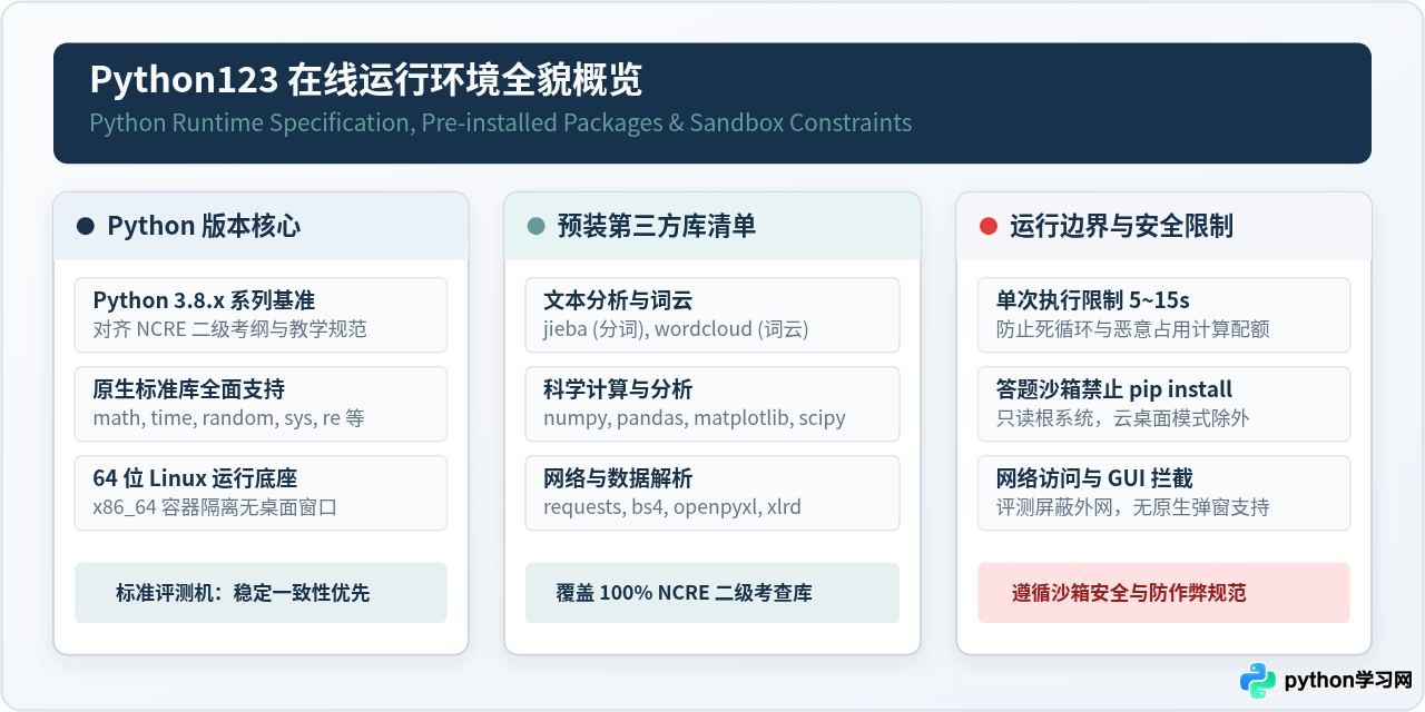 Python123在线运行环境支持哪些Python版本和第三方库