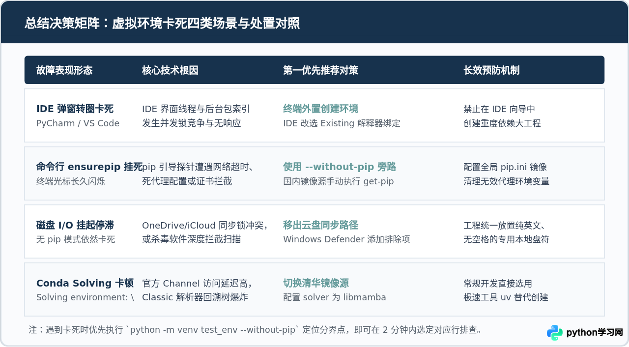 Python创建虚拟环境一直转圈卡死怎么办