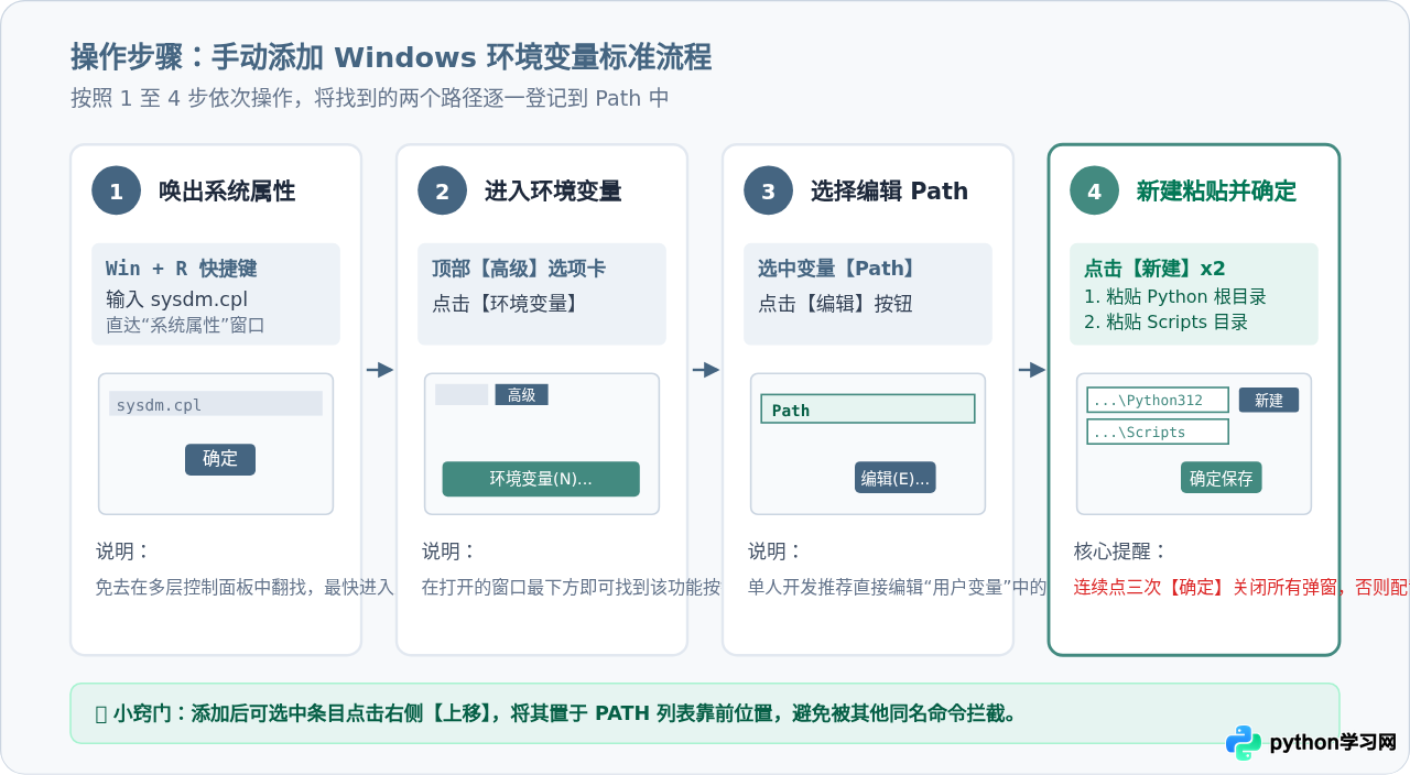 安装Python时忘记勾选Add to PATH怎么办？手动配置环境变量步骤