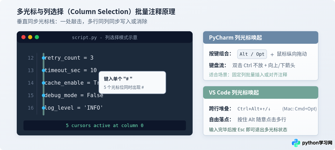 PyCharm和VS Code中Python批量注释快捷键是什么