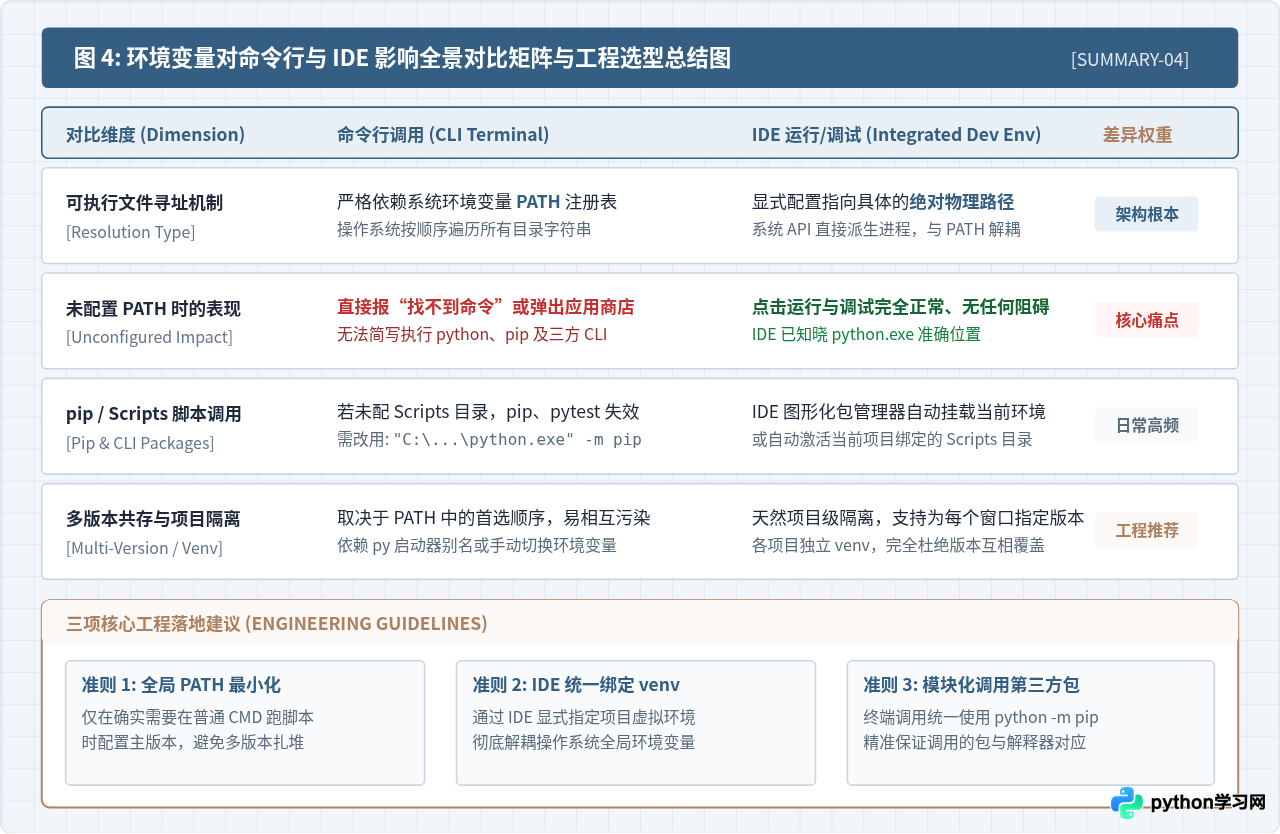 不配置Python环境变量对IDE与命令行调用的影响区别