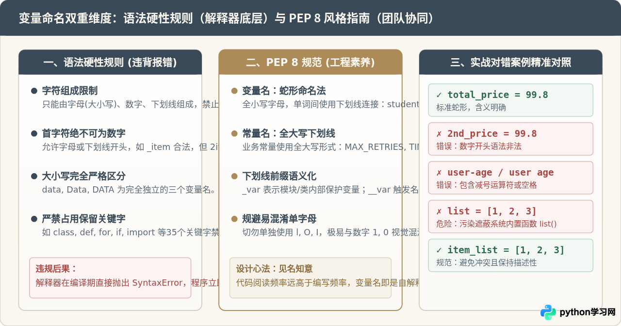Python中怎么定义变量：基础赋值语法与命名规范
