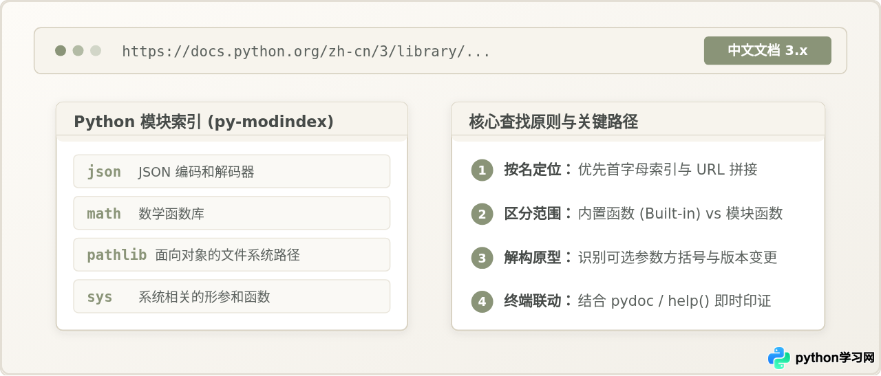 怎么在Python中文手册中快速查找标准库函数与模块说明