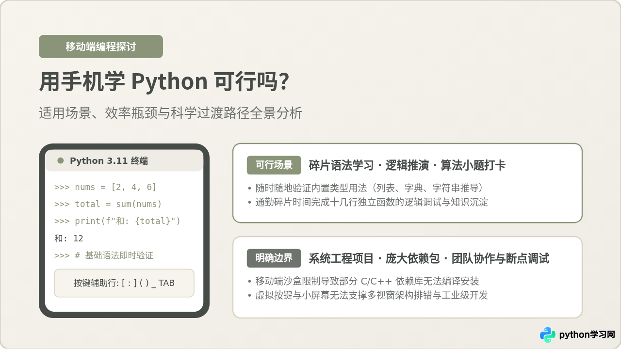 用手机学Python可行吗？移动端编程的适用场景与局限性分析