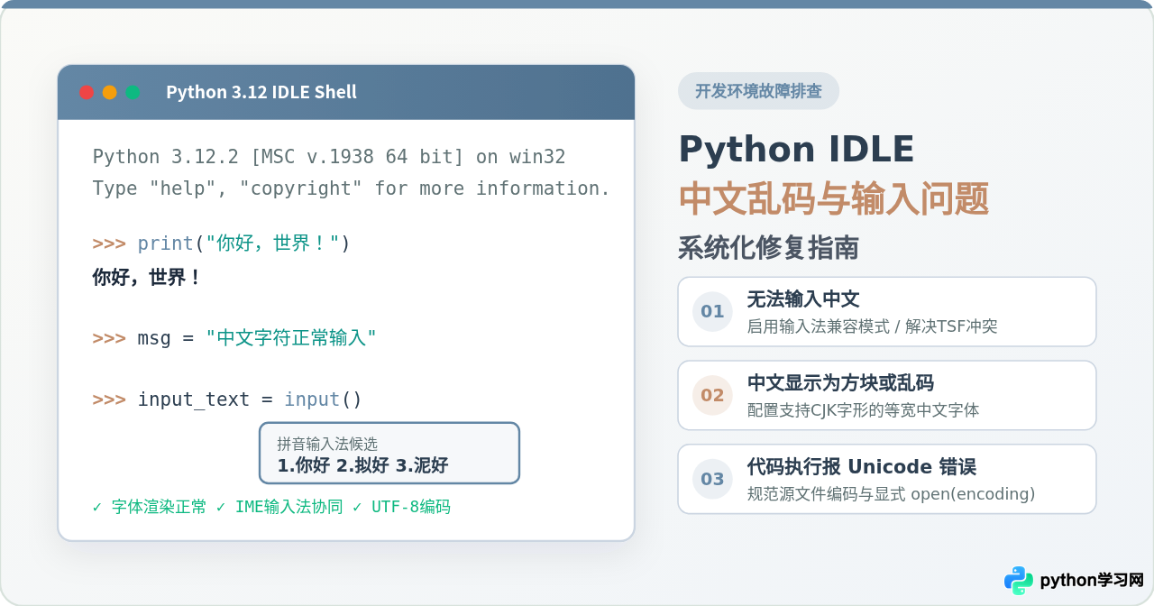 Python IDLE中文乱码或无法输入怎么解决