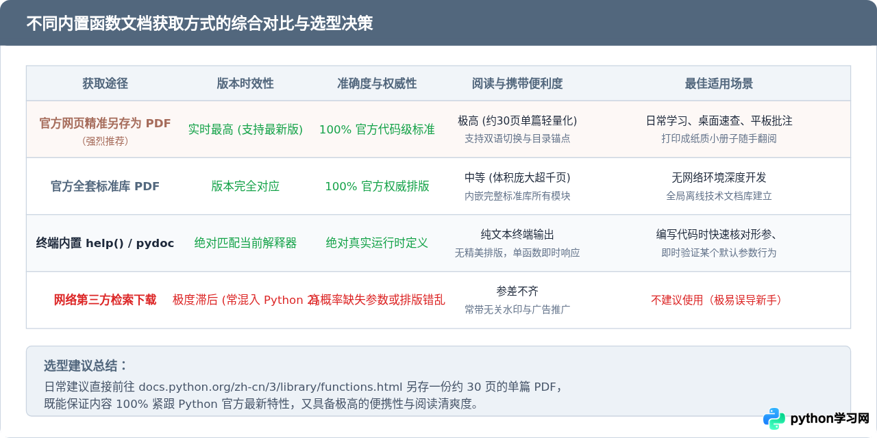 哪里可以下载到准确且更新的Python内置函数大全PDF？