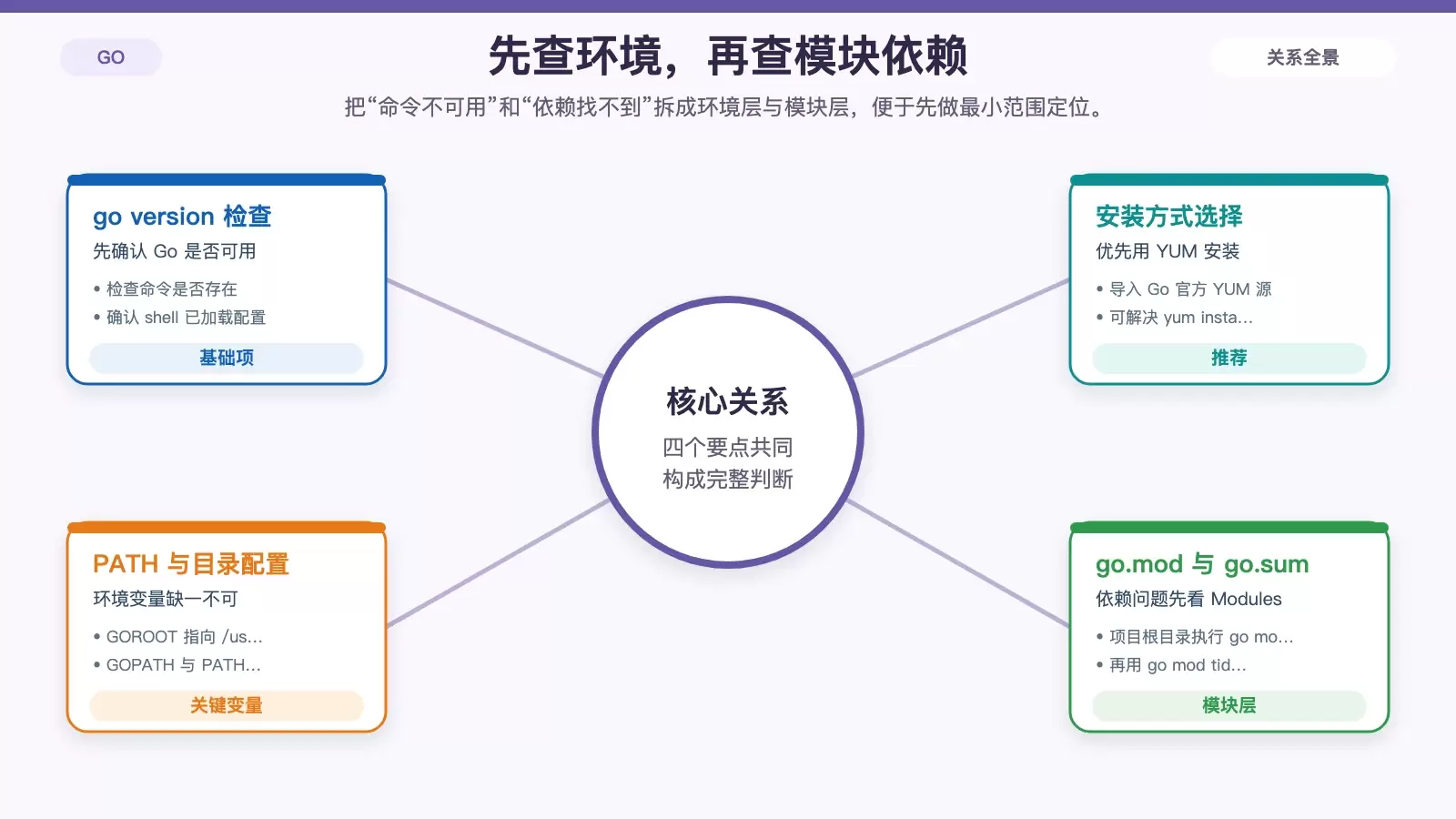 Go 环境与模块依赖排查信息图