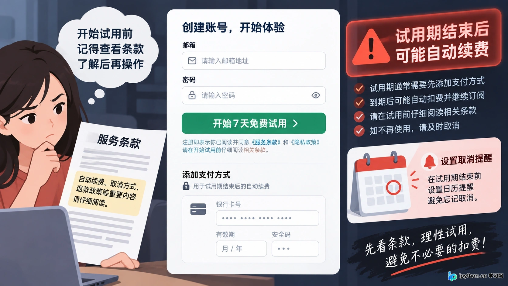 注册页面要求输入信用卡信息的步骤