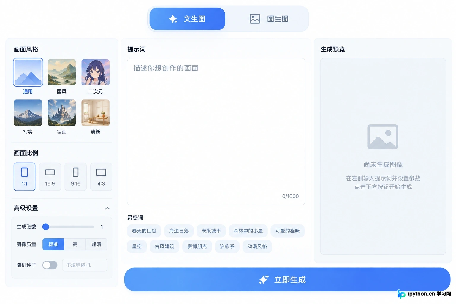创作界面展示文生图模式及参数设置区