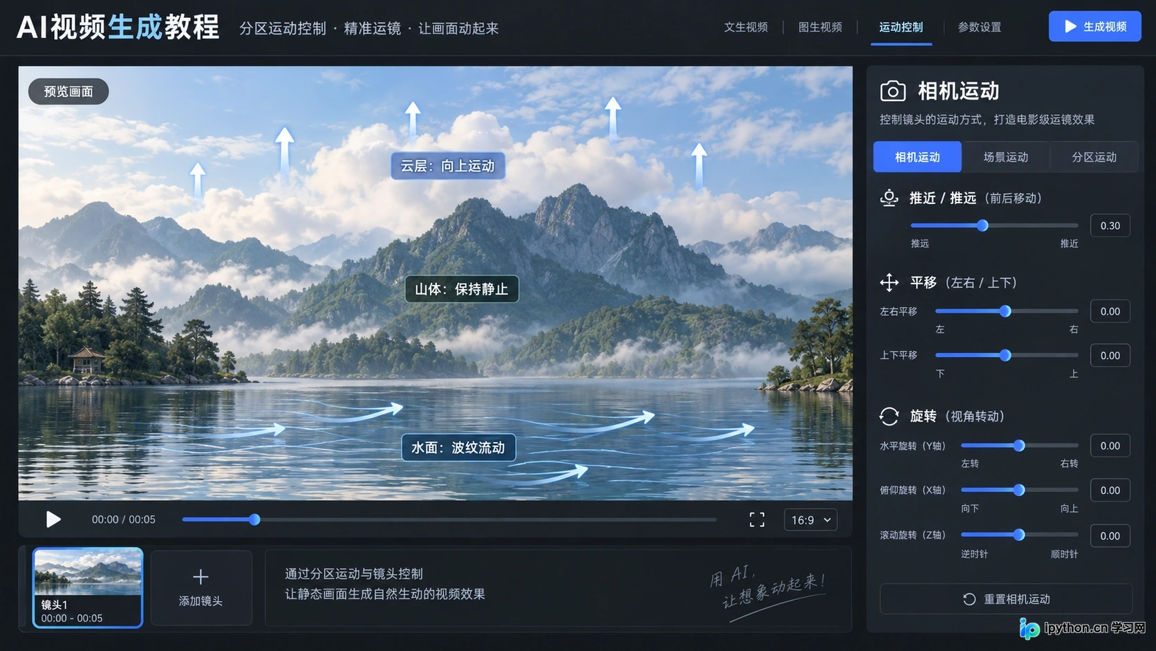 视频生成中的区域运动控制与相机运镜设置