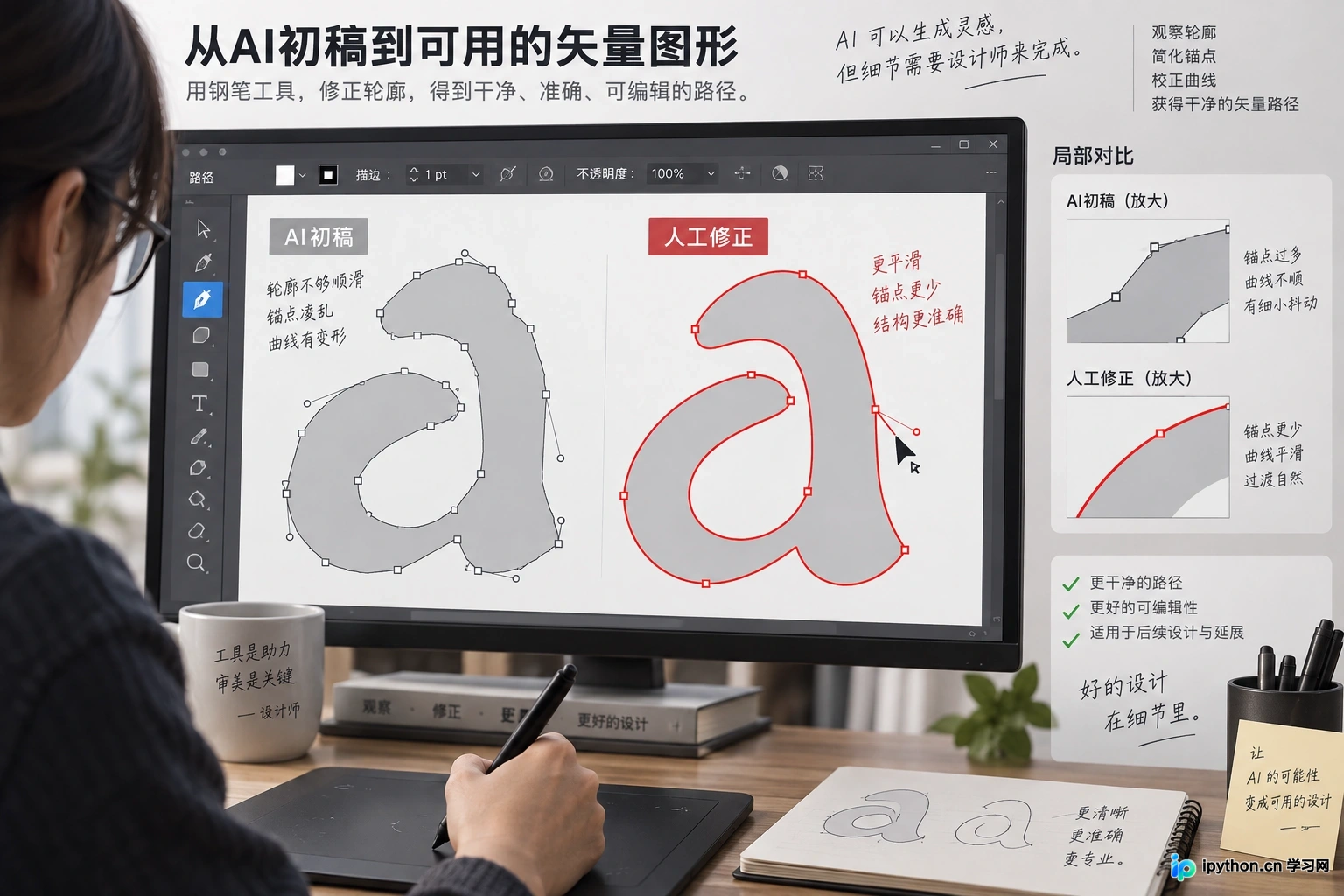 人工修正伪文字笔画