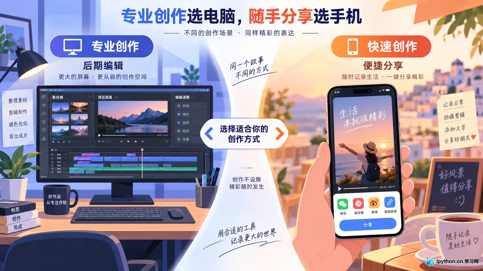 专业创作选Web,快速分享选App