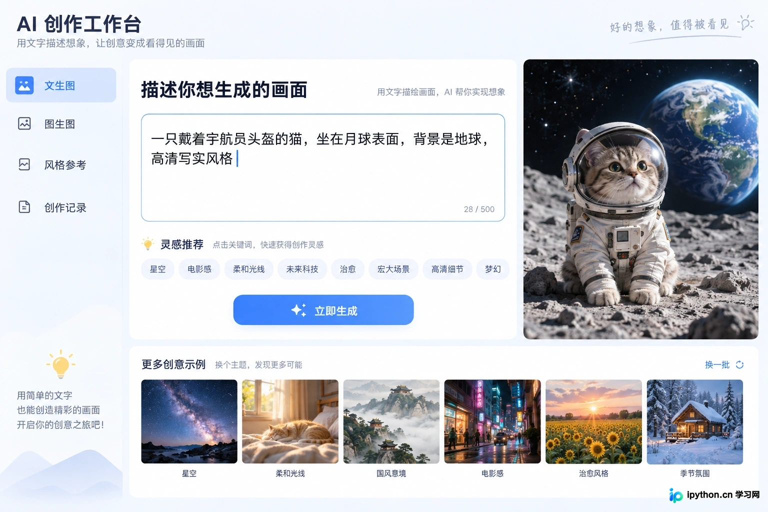 文生图界面的提示词输入框及灵感推荐功能