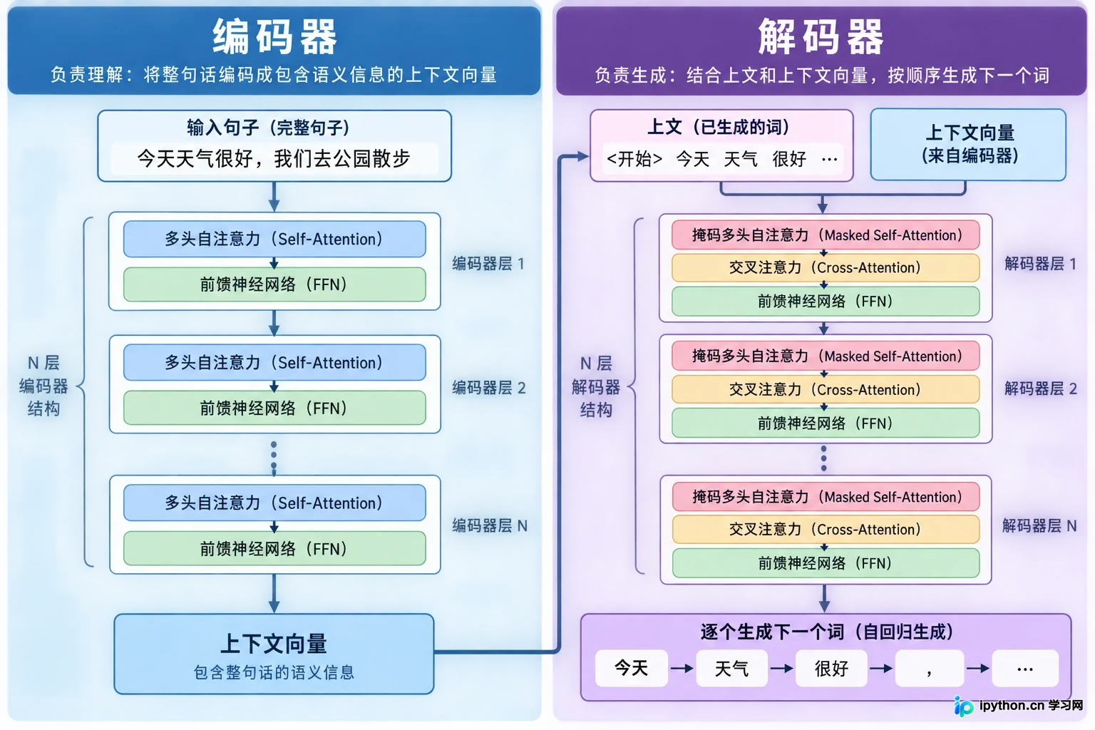 编码器与解码器的功能分工示意
