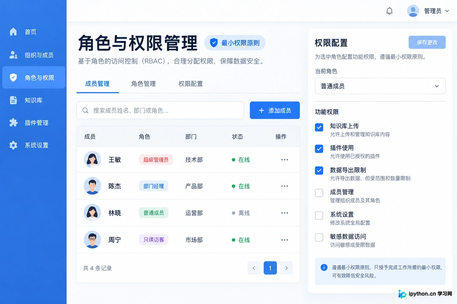 基于角色的访问控制(RBAC)设置面板