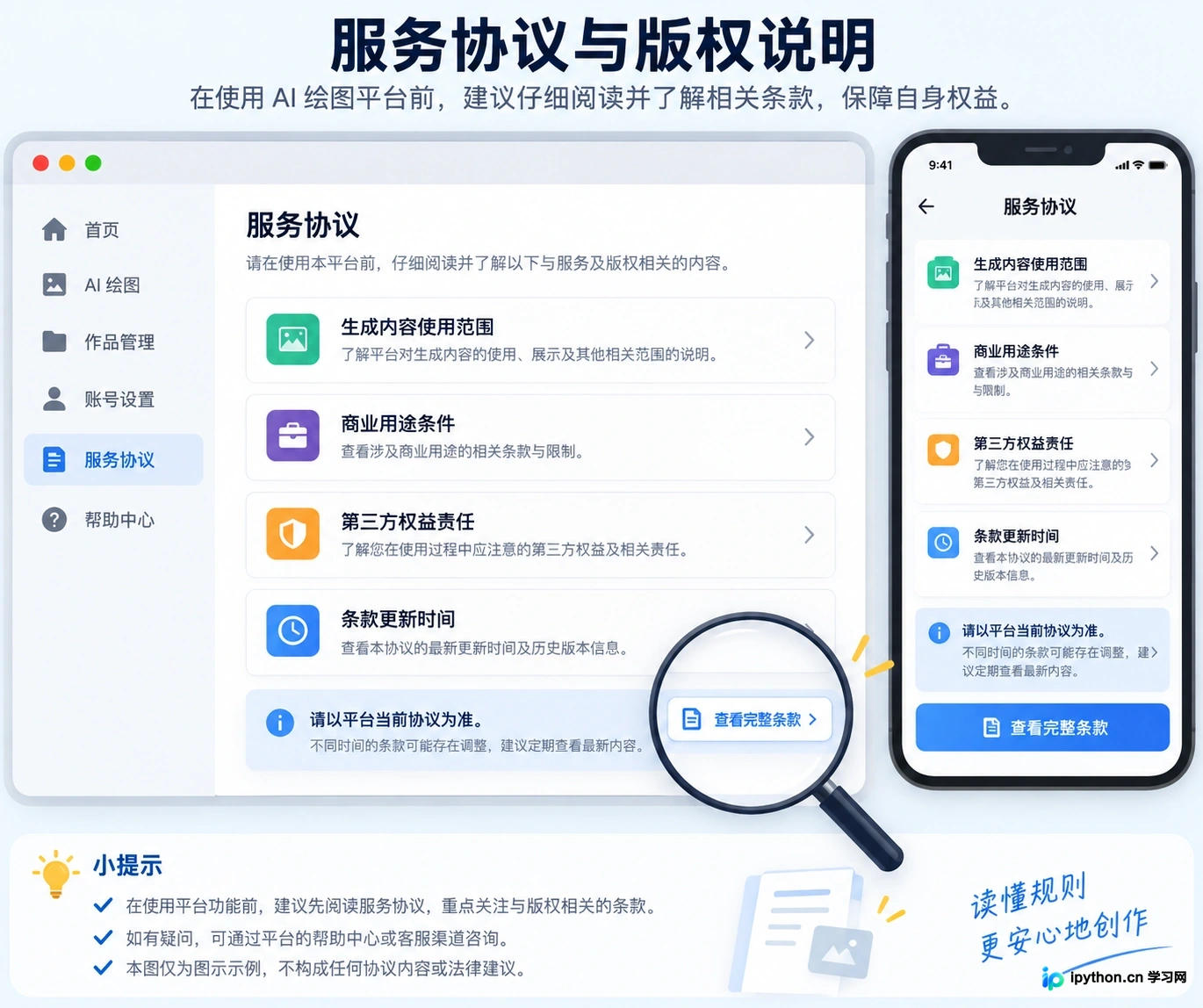 国内AI平台用户协议中的商用条款