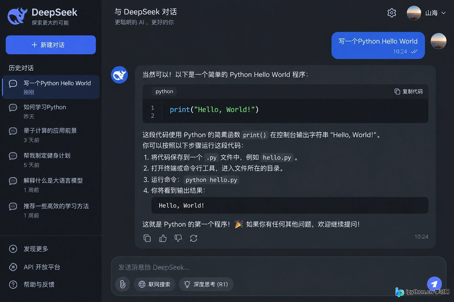 发送测试指令后,界面正确渲染代码与文本回复