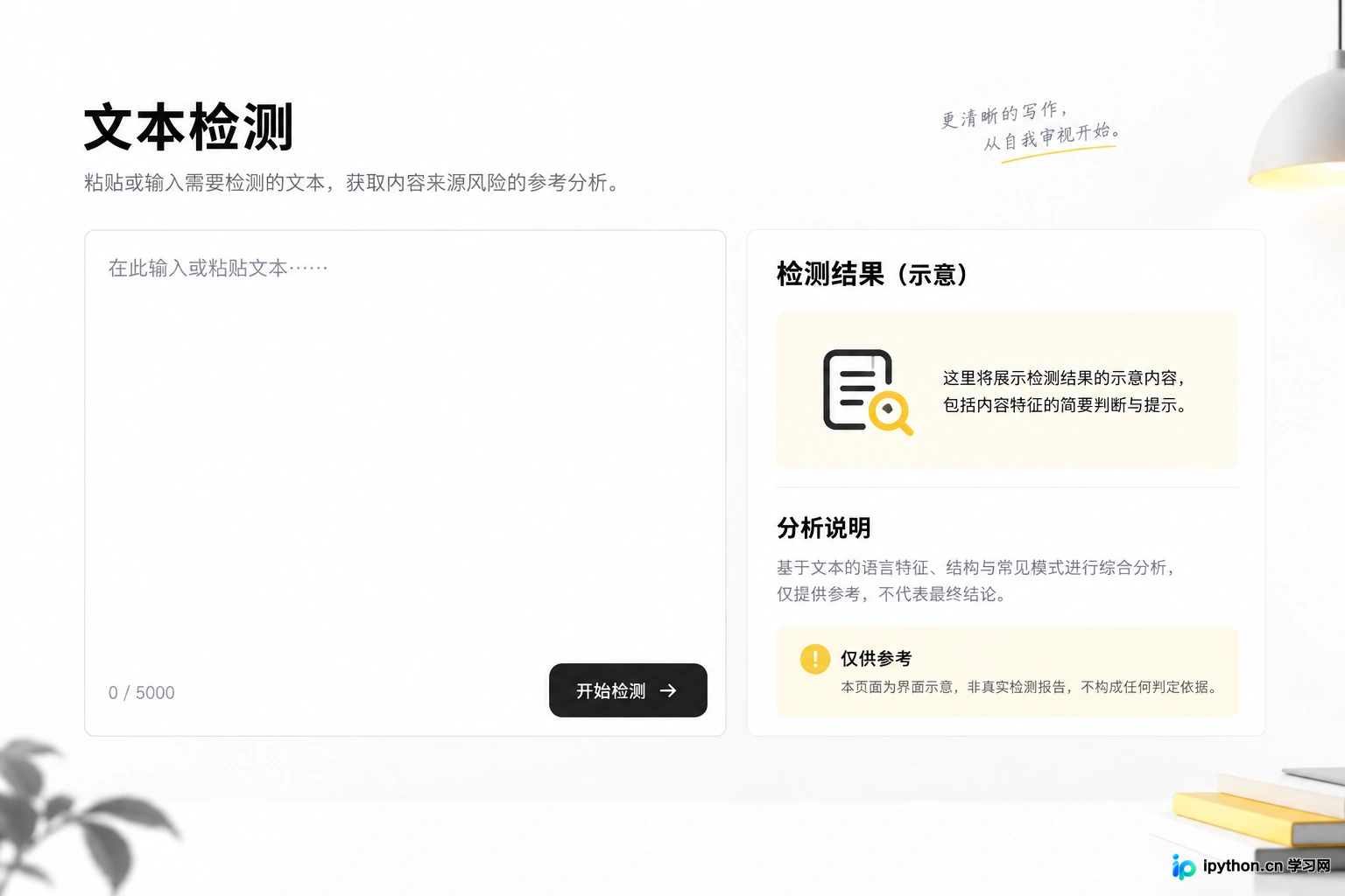 Writer.com检测器以极简风格呈现检测结果与简要解释