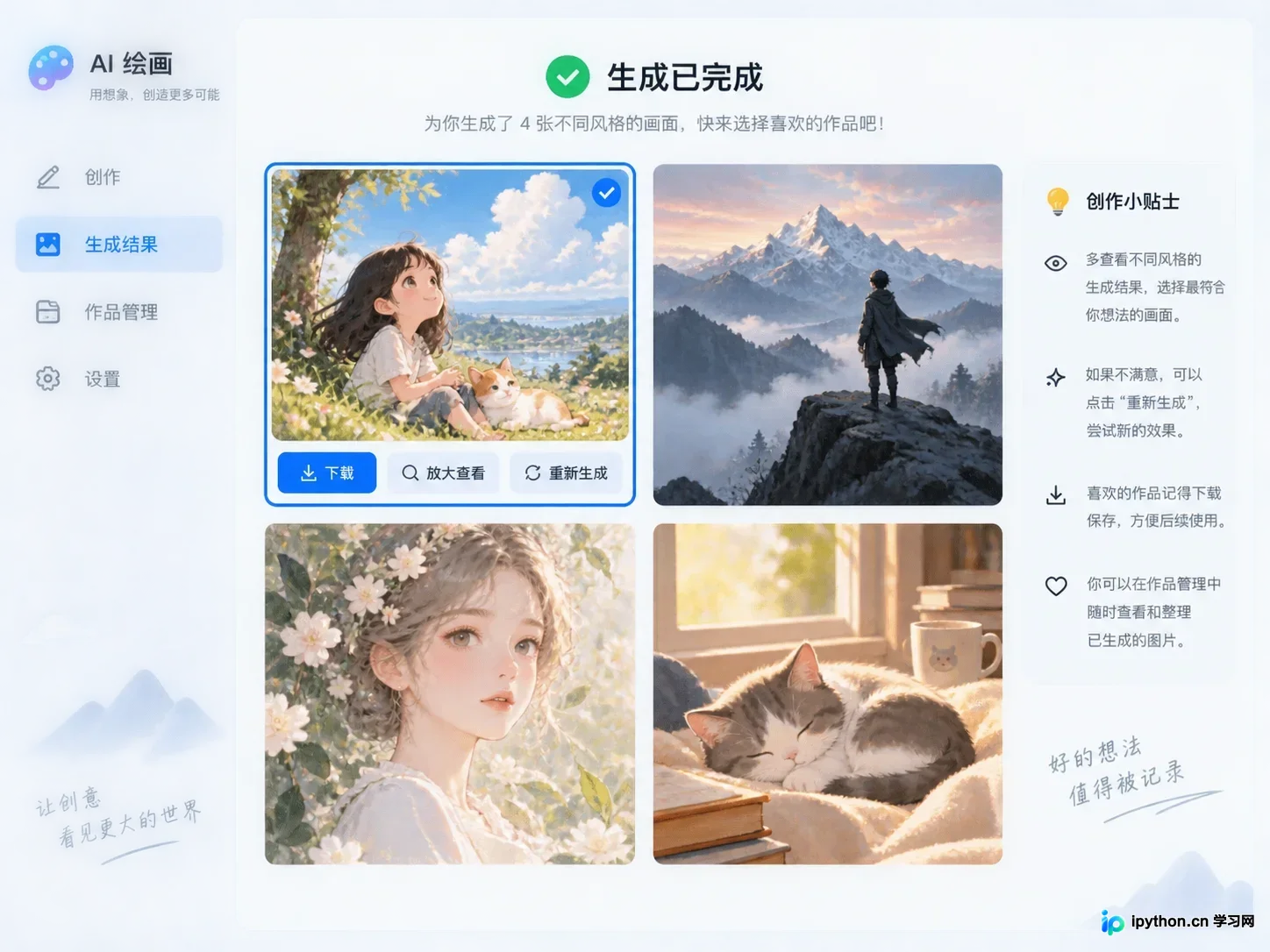 生成完成的图像网格及下载操作