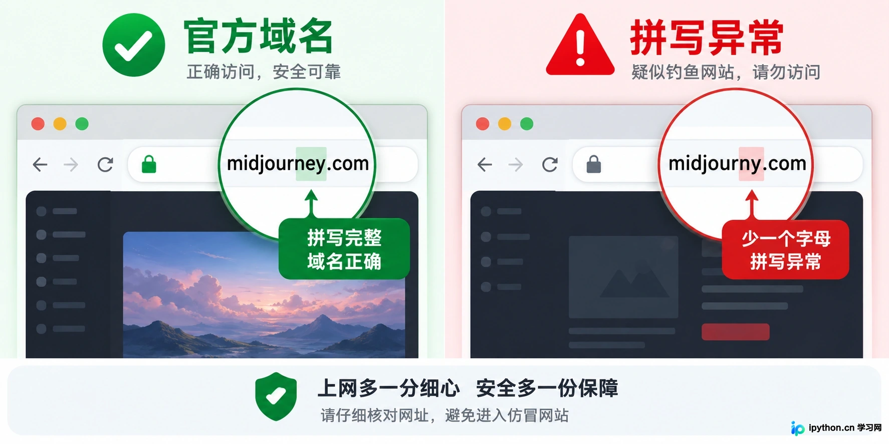 注意域名拼写细微差别以识别钓鱼网站