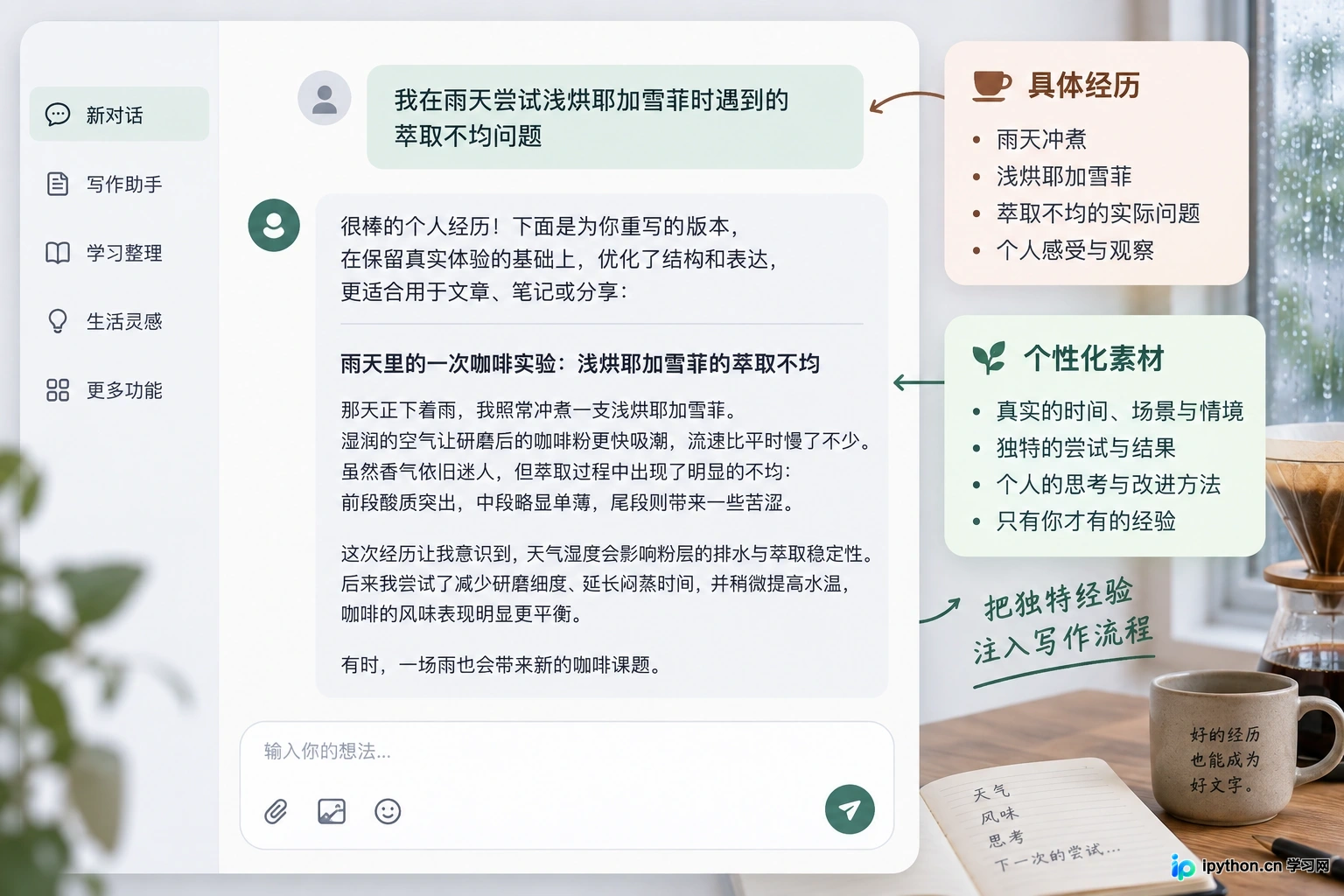 在对话中插入具体个人经历作为写作素材