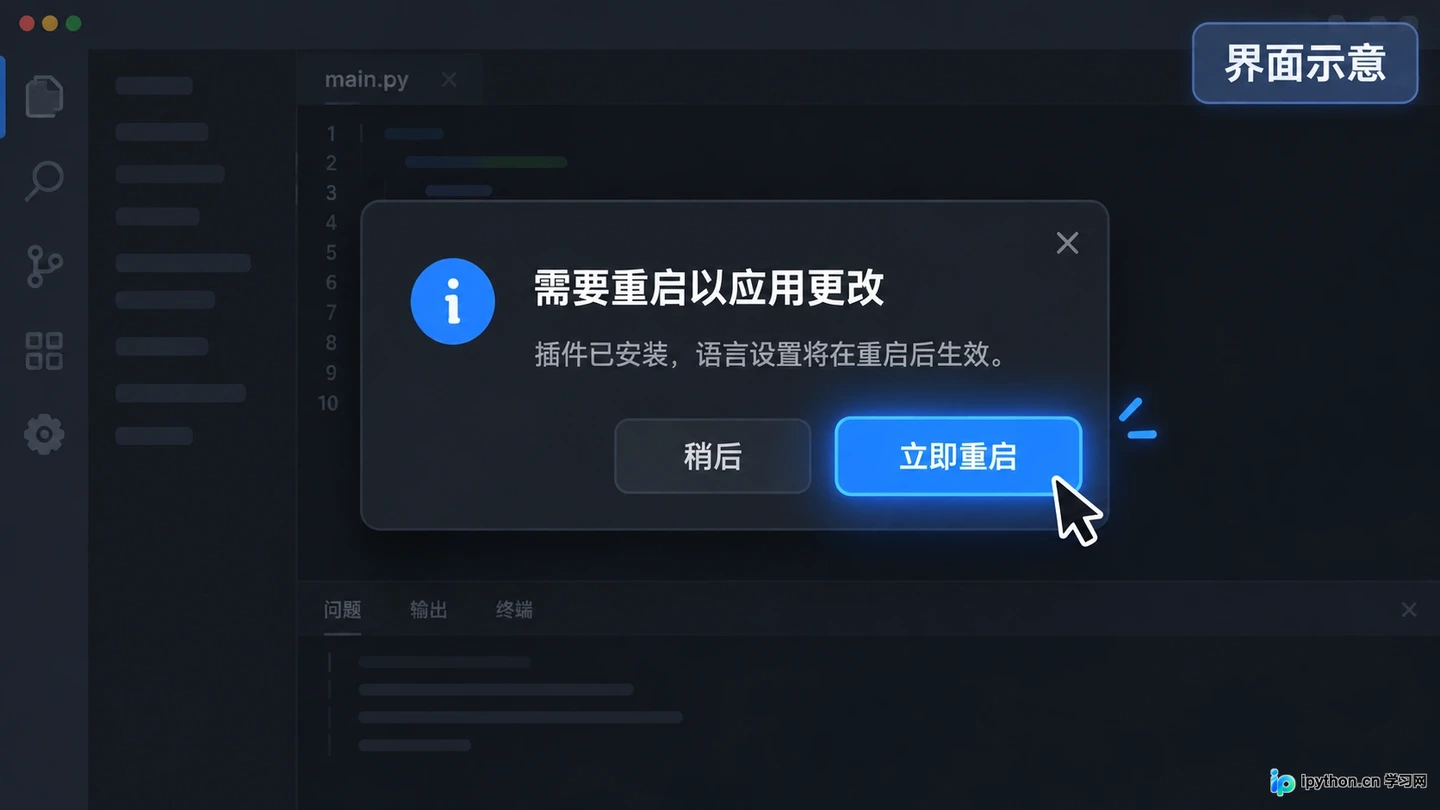 点击 Restart IDE 按钮以应用语言更改