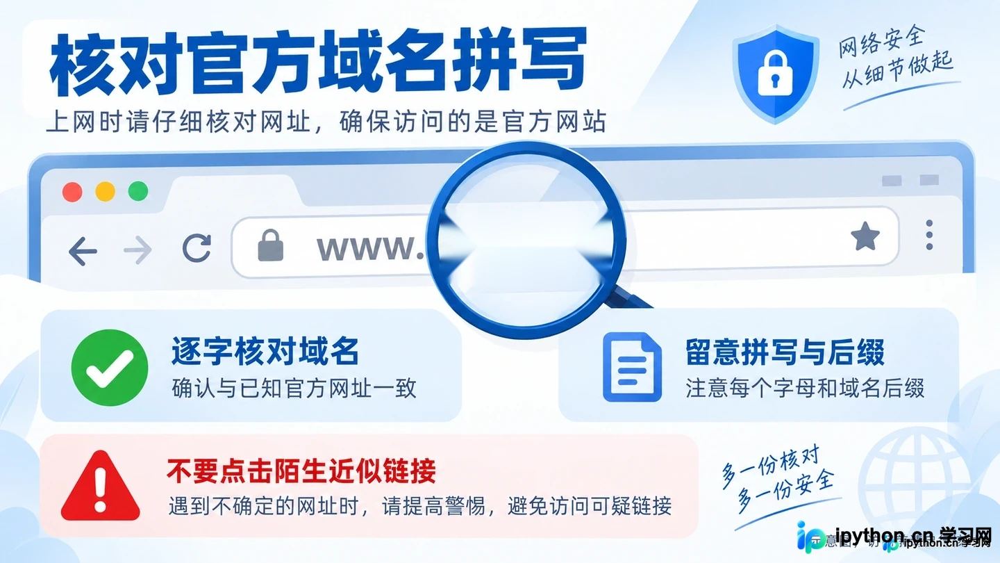 1. 核对官方域名拼写