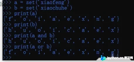 Python集合使用and/or运算符的类型提示与错误示例