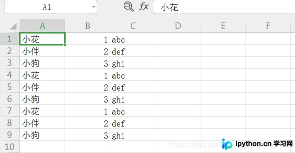 生成的Excel表格文件界面截图