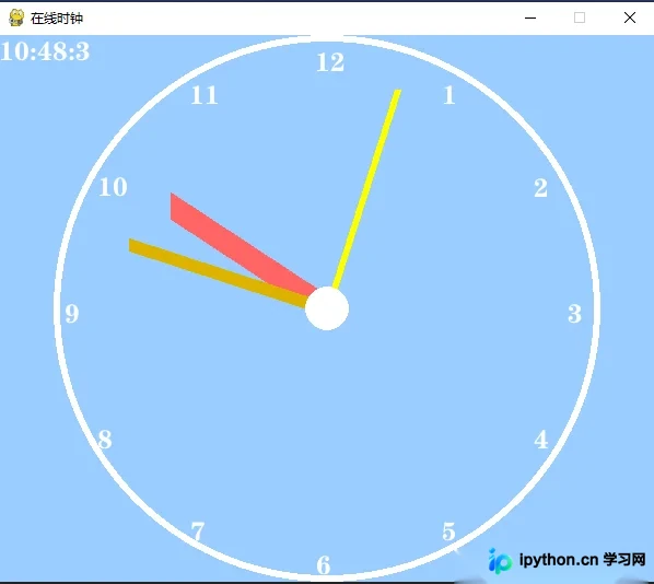 Python Pygame 绘制完成的圆形模拟时钟运行界面