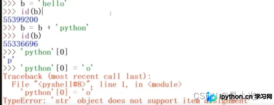 Python字符串不可变特性报错示意图